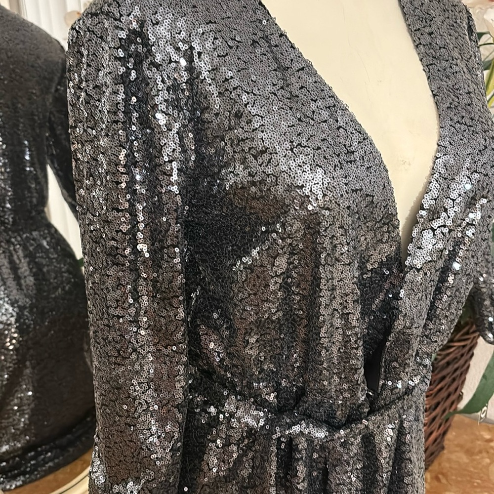 Holiday dress the color is changing from Grey to silver and some black undernet - Picture 3 of 9